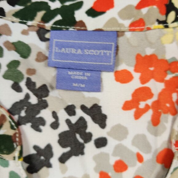Laura Scott Womens Blouse Long Sleeve Button Shirt V Neck Abstract Floral sz M - Picture 5 of 10